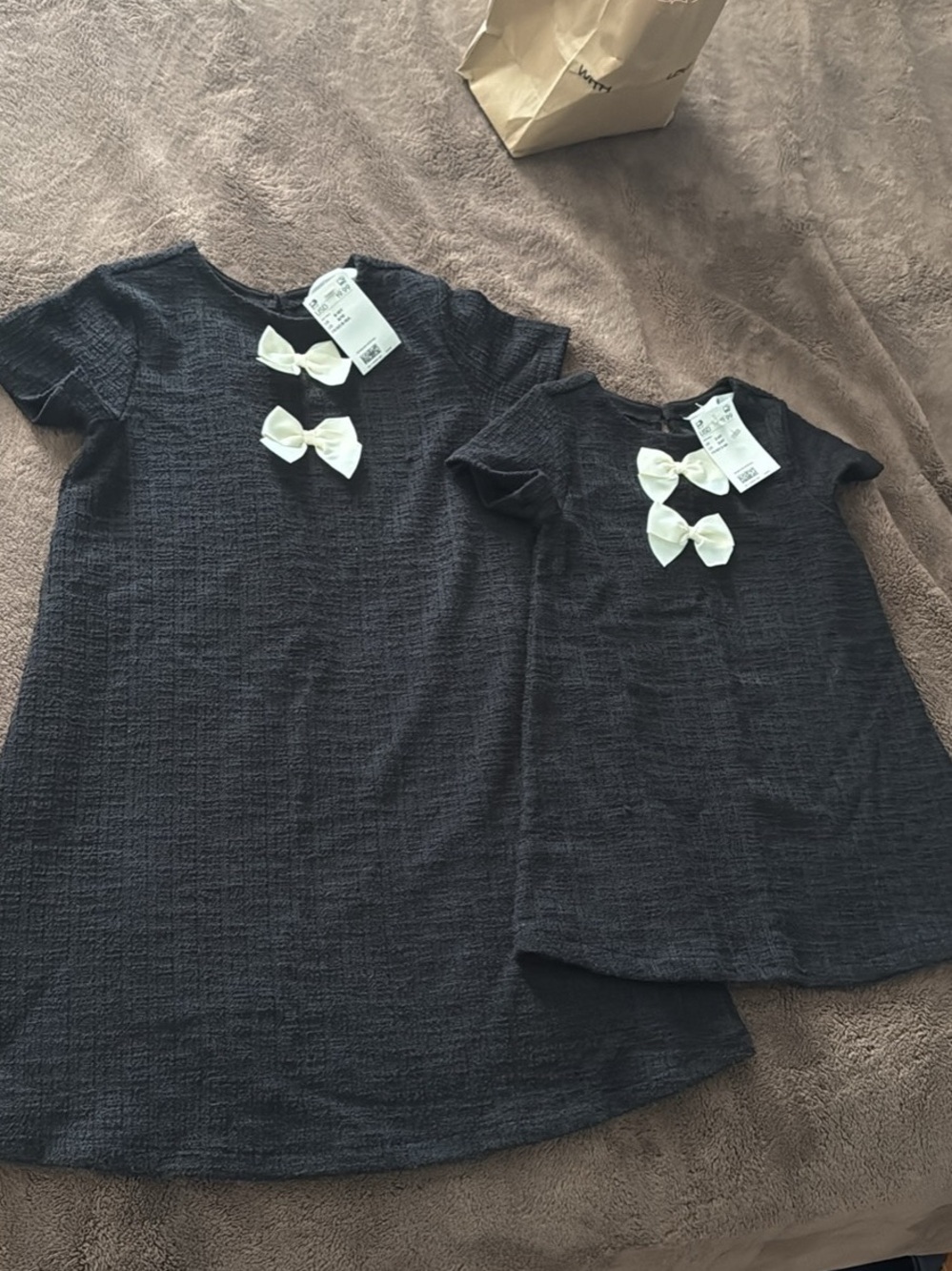 H&M Black Textured Kids Dress with White Bow Accents
